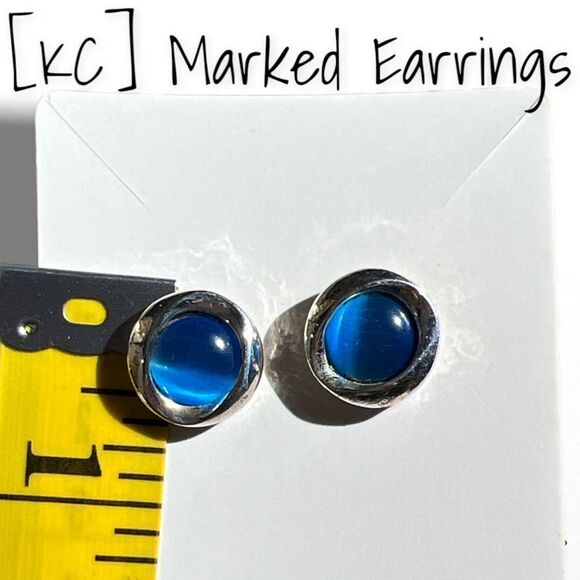 KC Marked Blue & Silver Tone Earrings with Matching Pendant - Picture 6 of 9